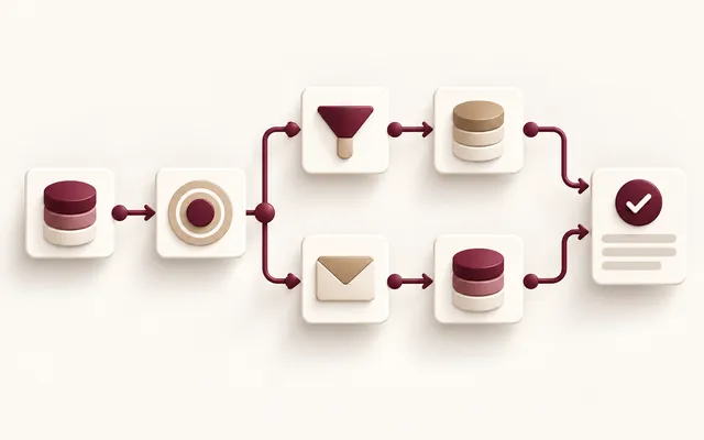 Illustration: connected workflow nodes running on a schedule